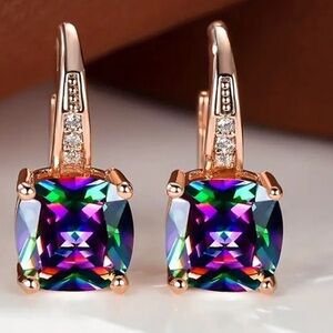 Rainbow Mystic Round 1” Rose Gold Earrings - New